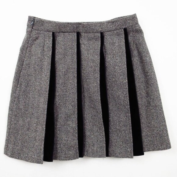 Caractère Wool Tweed and Velvet Box Pleated Multi Texture Mini Skirt 6 - Picture 9 of 14